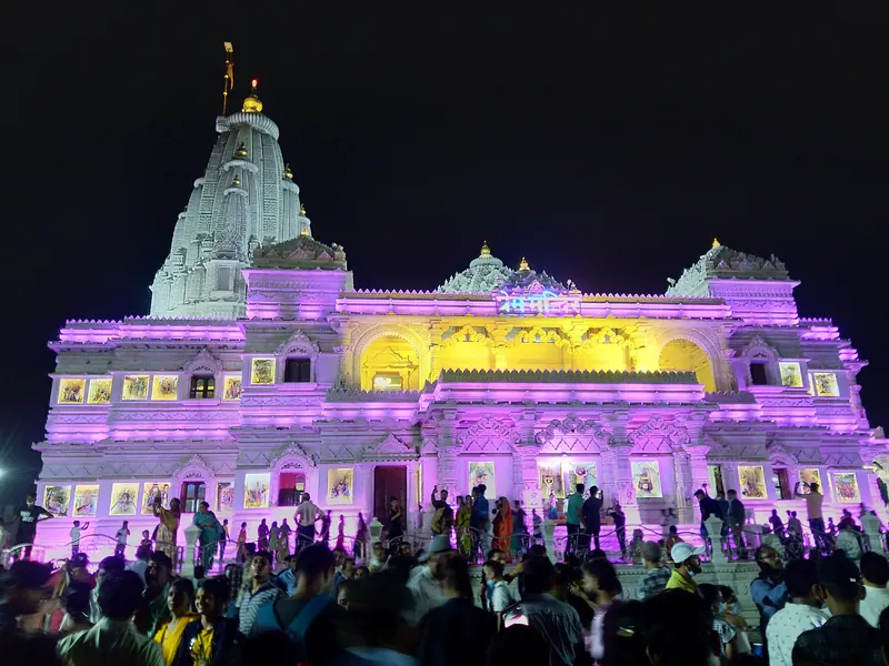 Prem Mandir, Vrindavan lit up at night